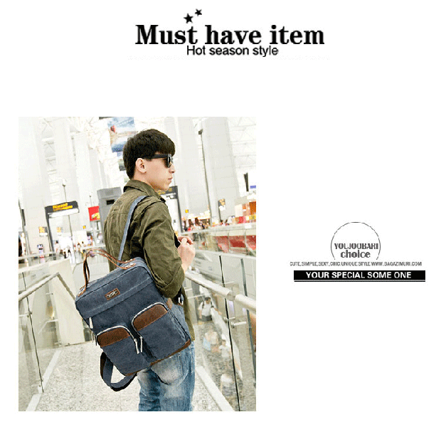 韩版潮男时尚帆布双肩包