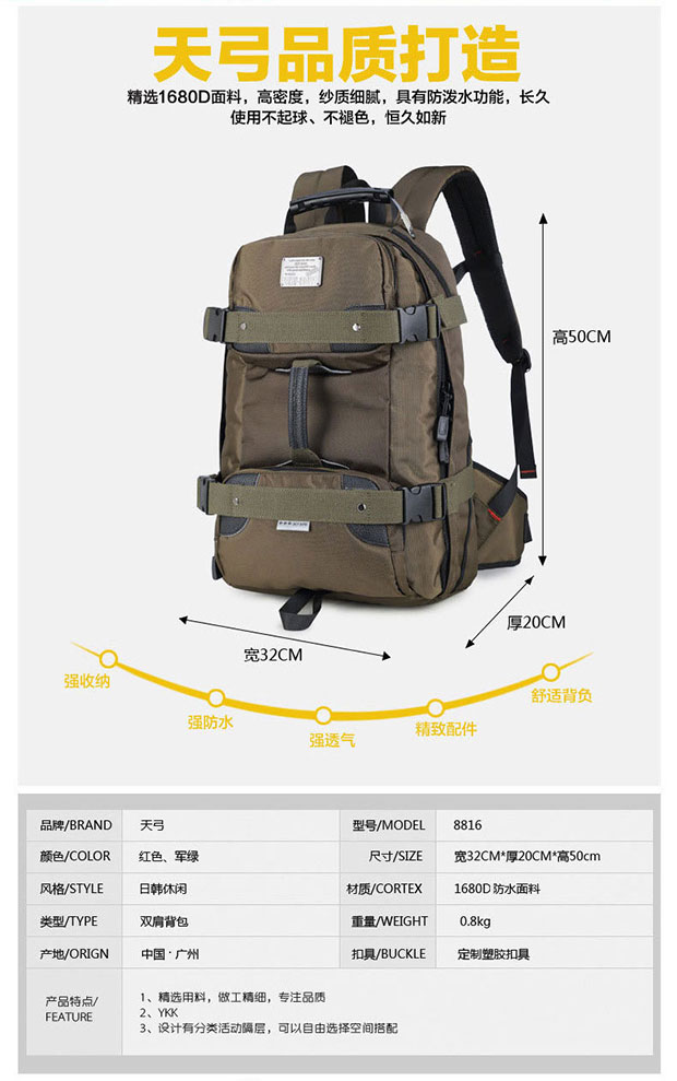户外登山双肩旅行包参数详情
